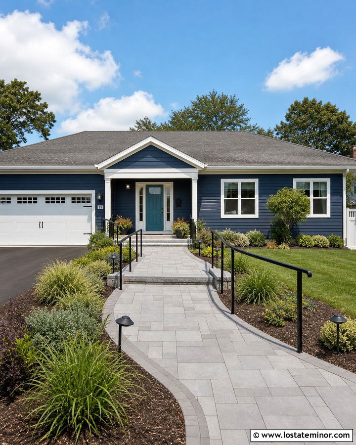 Navy Blue House With Accessible Walkway - 30 Navy Blue House Design With Walkway Ideas
