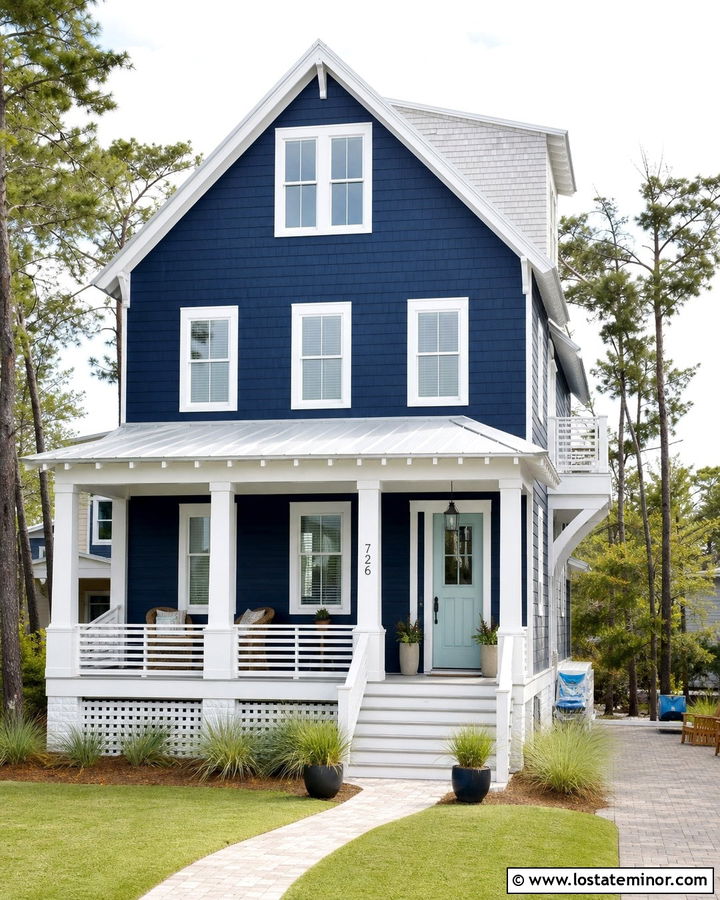 Navy Blue House With Aqua Front Door - 30 Navy Blue House Design With Entry Door Ideas