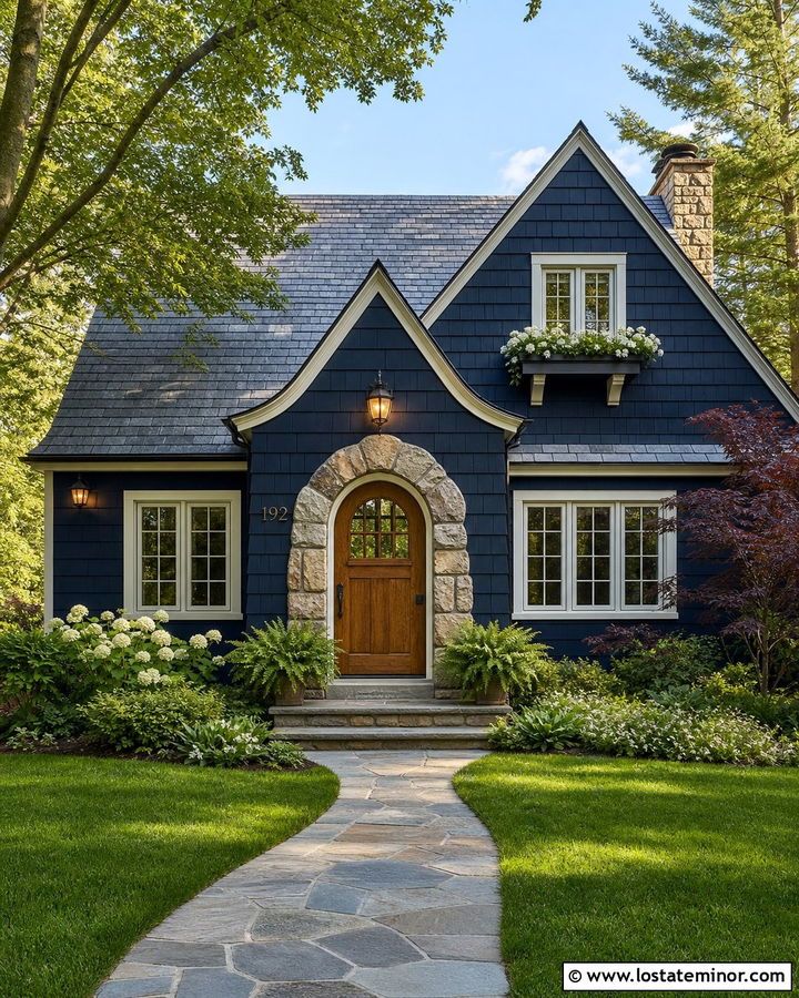 Navy Blue House With Arched Dutch Door - 30 Navy Blue House Design With Dutch Door Ideas