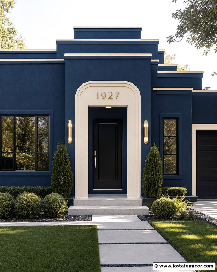 Navy Blue House With Art Deco House Numbers - 30 Navy Blue House Design With House Numbers Ideas