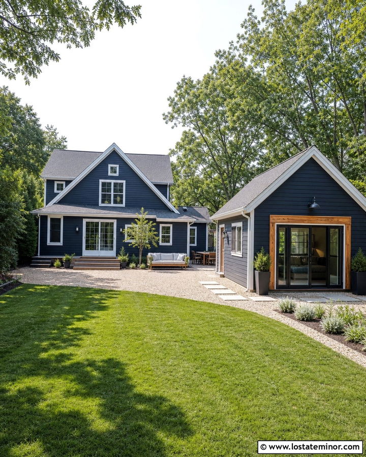 Navy Blue House With Backyard Studio - 30 Navy Blue House Design With Backyard Ideas