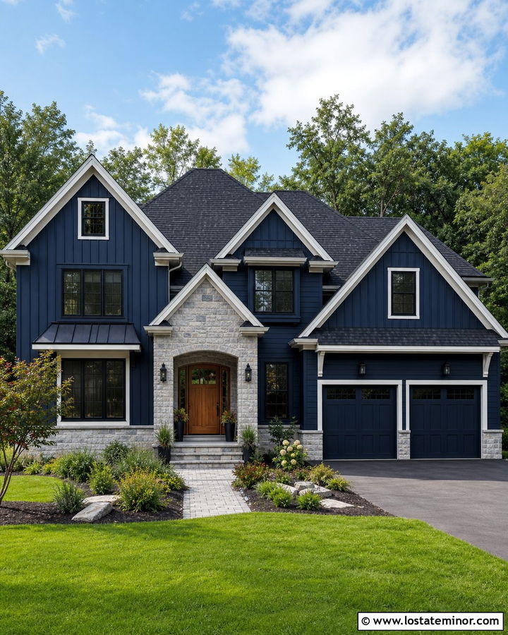 Navy Blue House With Black And Gray Roof - 30 Navy Blue House Design With Roof Ideas