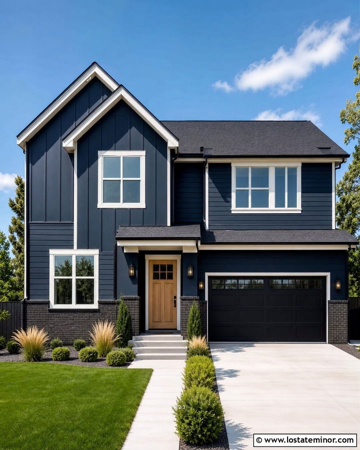 Navy Blue House With Black Brick Wainscoting - 30 Navy Blue House Design With Wainscoting Ideas