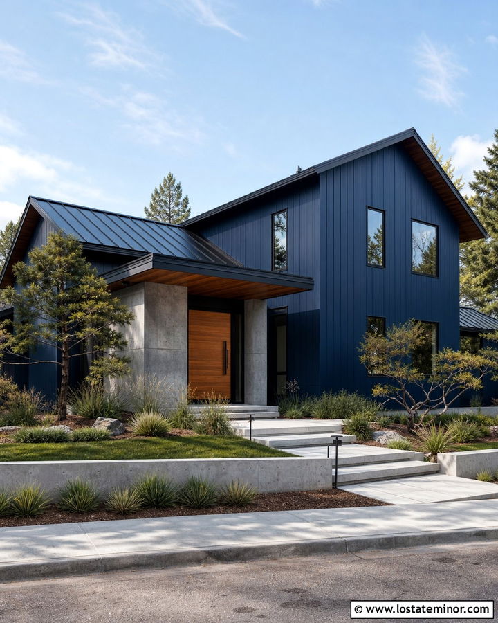 Navy Blue House With Black Casement Windows - 30 Navy Blue House Design With Window Frames Ideas