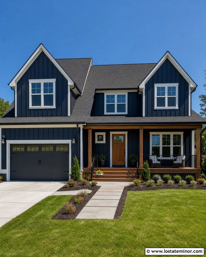 Navy Blue House With Black Deck Railing - 30 Navy Blue House Design With Deck Ideas