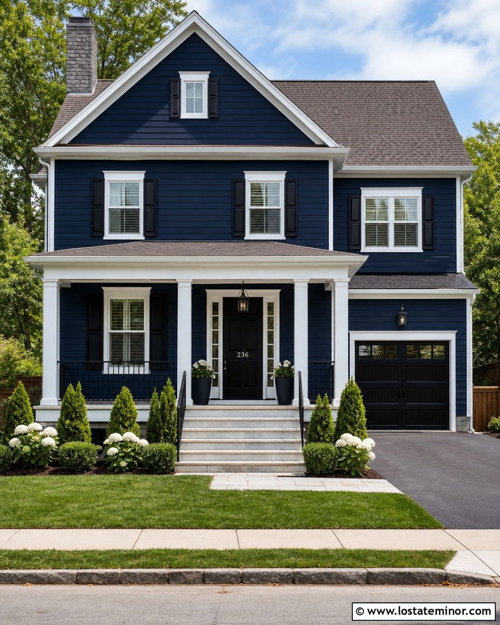 Navy Blue House With Black Door And White Numbers - 30 Navy Blue House Design With House Numbers Ideas