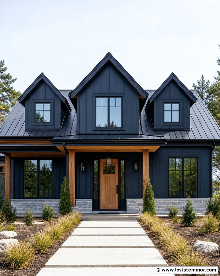 Navy Blue House With Black Dormer Trim - 30 Navy Blue House Design With Dormers Ideas