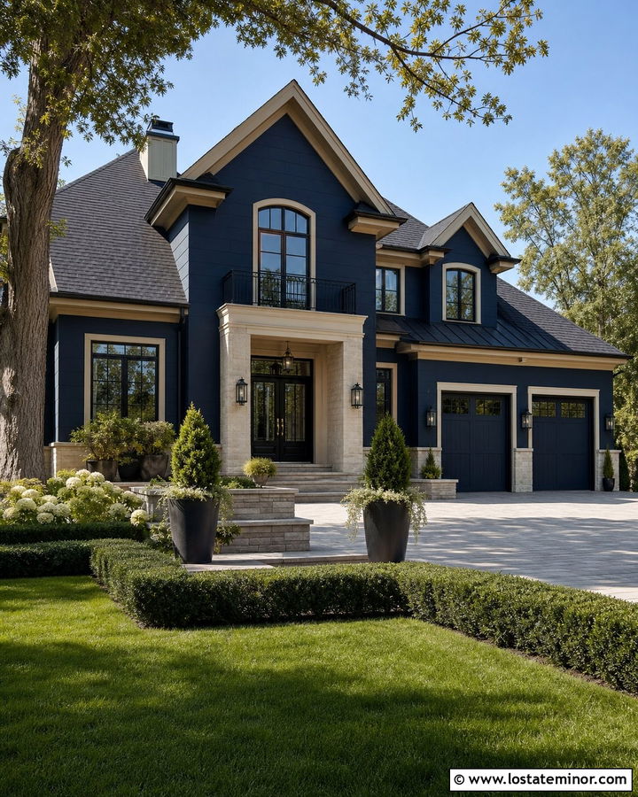 Navy Blue House With Black Double Doors - 30 Navy Blue House Design With Entry Door Ideas