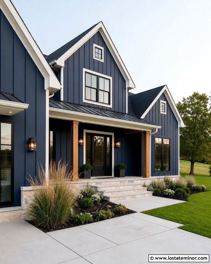 Navy Blue House With Black Front Door - 30 Navy Blue House Design With Front Door Ideas