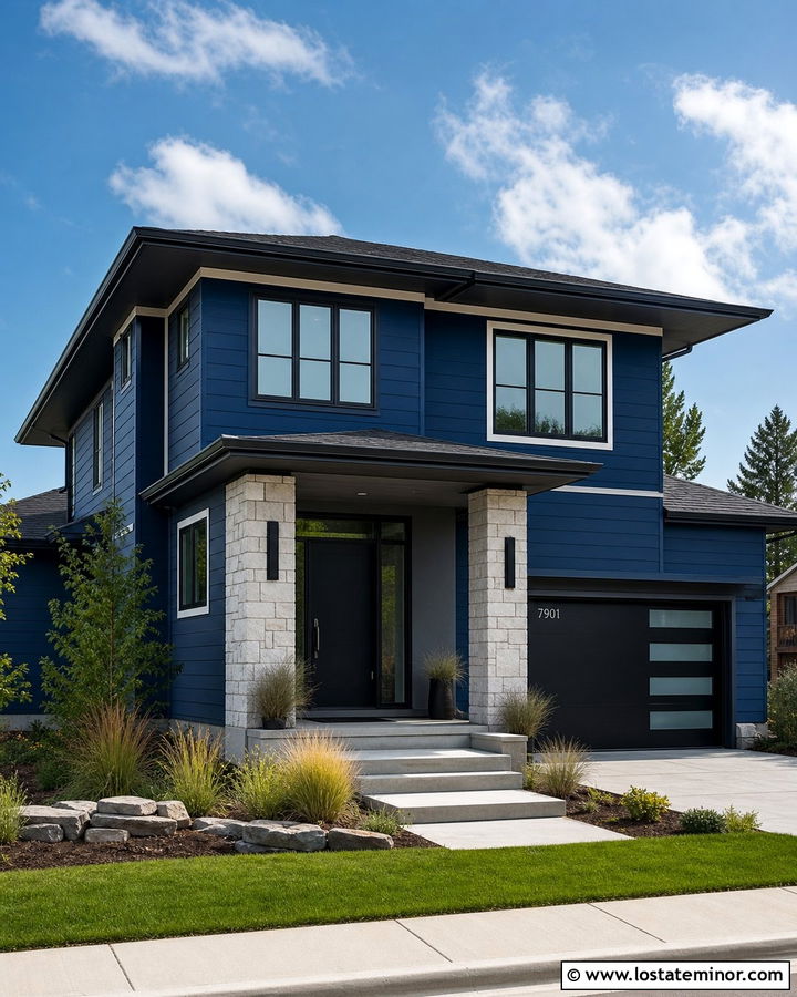 Navy Blue House With Black Front Door - 30 Navy Blue House Design With Entry Door Ideas