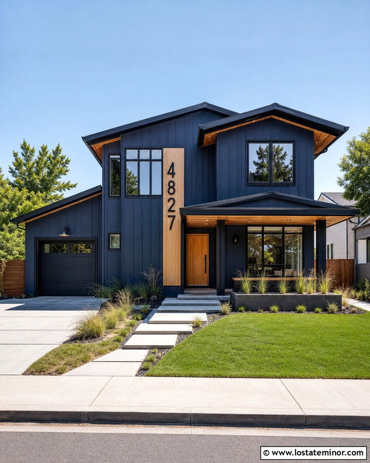 Navy Blue House With Black House Numbers - 30 Navy Blue House Design With House Numbers Ideas
