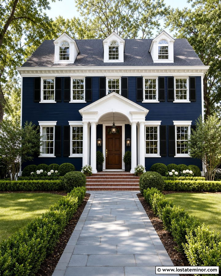 Navy Blue House With Black Lantern Lights - 30 Navy Blue House Design With Light Fixtures Ideas