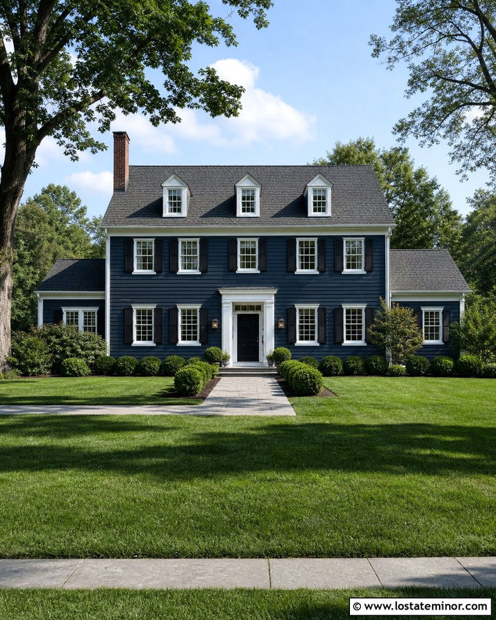 Navy Blue House With Black Lanterns - 30 Navy Blue House Design With Lighting Ideas