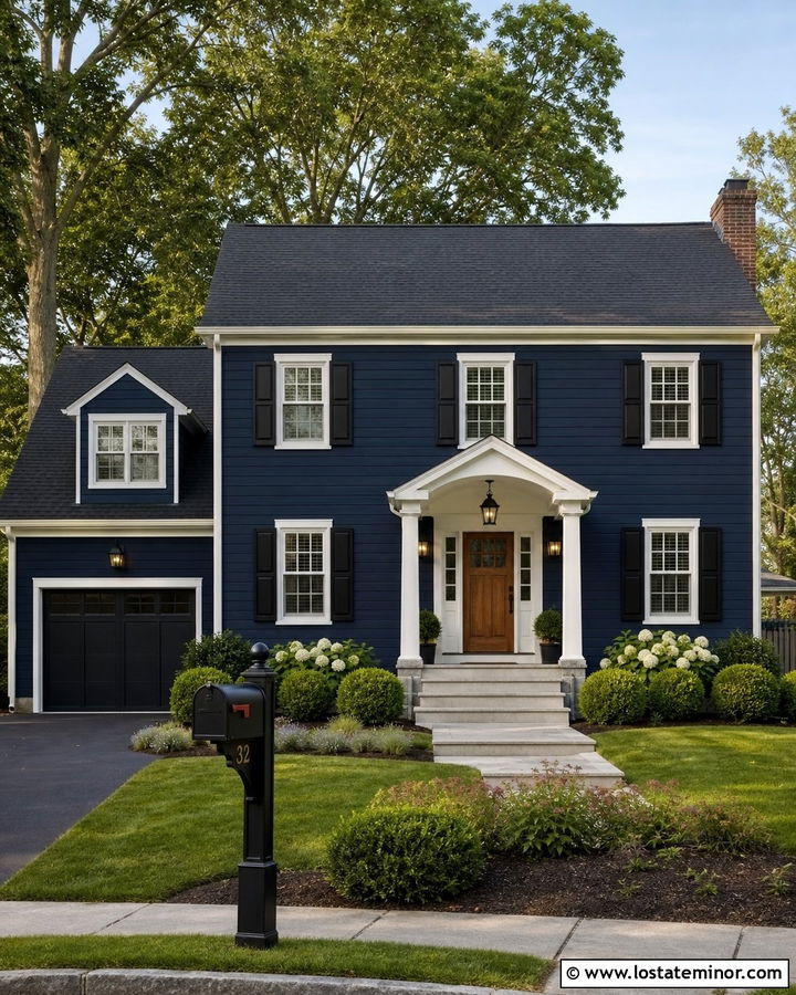 Navy Blue House With Black Mailbox - 30 Navy Blue House Design With Mailbox Ideas