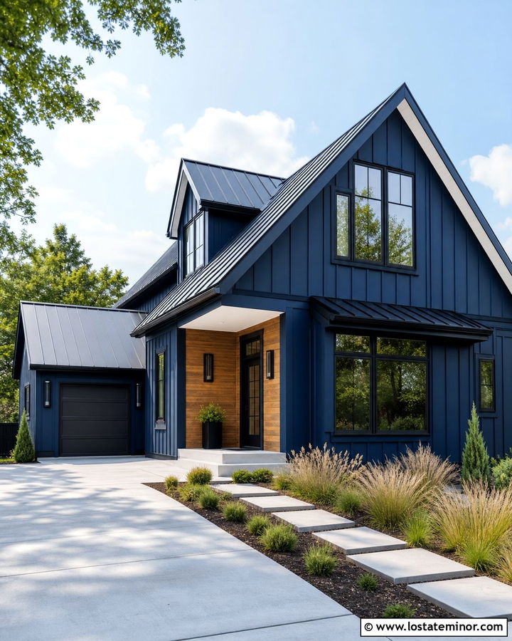 Navy Blue House With Black Metal Roof - 30 Navy Blue House Design With Roof Ideas