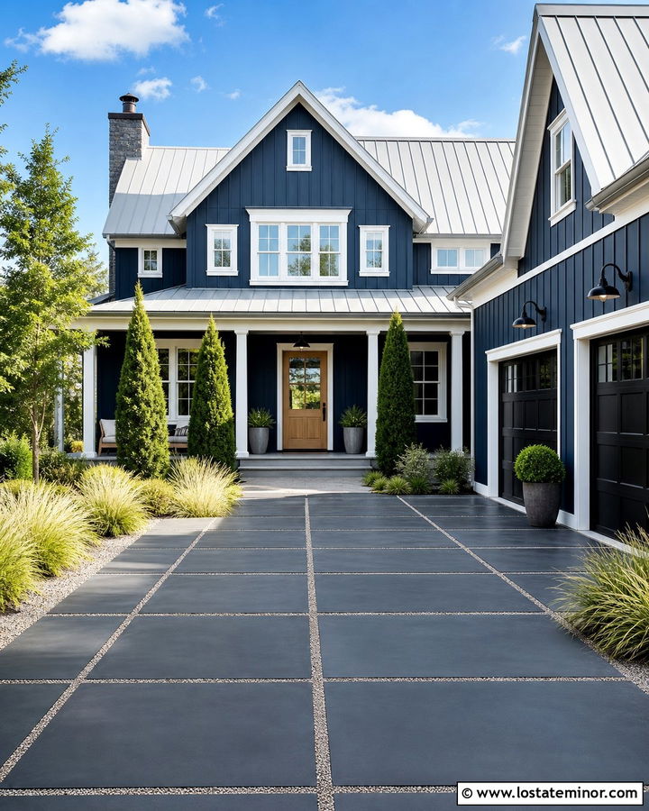Navy Blue House With Black Paver Walkway - 30 Navy Blue House Design With Walkway Ideas