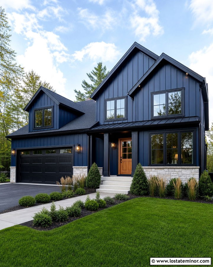 Navy Blue House With Black Trim - 30 Navy Blue House Design With Trim Ideas