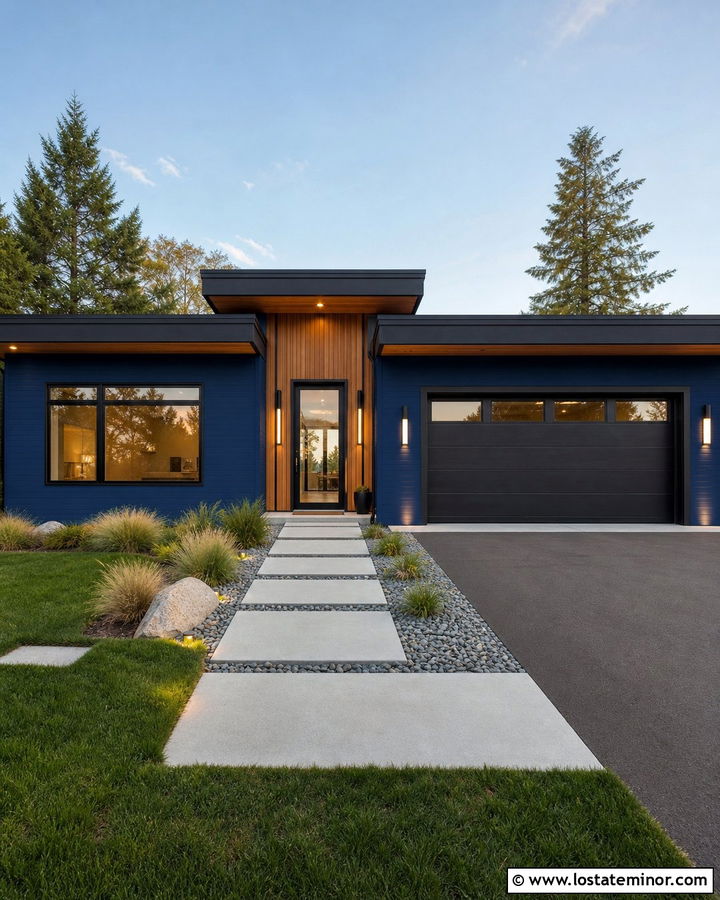 Navy Blue House With Black Trim And Glass Door - 30 Navy Blue House Design With Accents Ideas