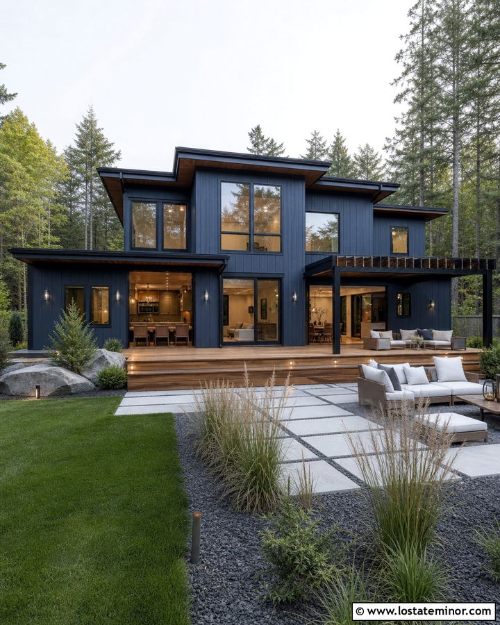 Navy Blue House With Black Trim - 30 Navy Blue House Design With Backyard Ideas