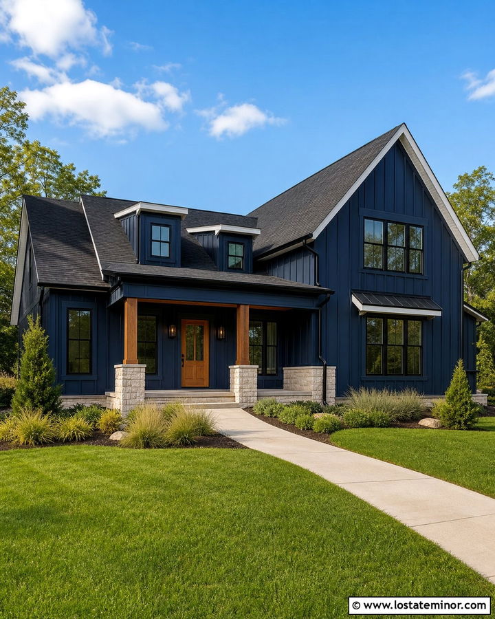 Navy Blue House With Black Window Frames - 30 Navy Blue House Design With Window Frames Ideas