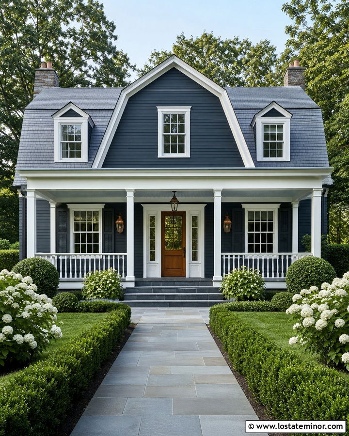 Navy Blue House With Blue Gray Porch Ceiling - 30 Navy Blue House Design With Porch Ceiling Ideas