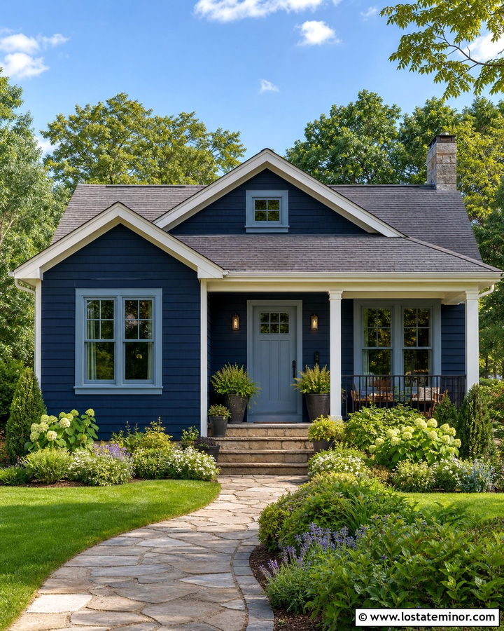 Navy Blue House With Blue Window Frames - 30 Navy Blue House Design With Window Frames Ideas