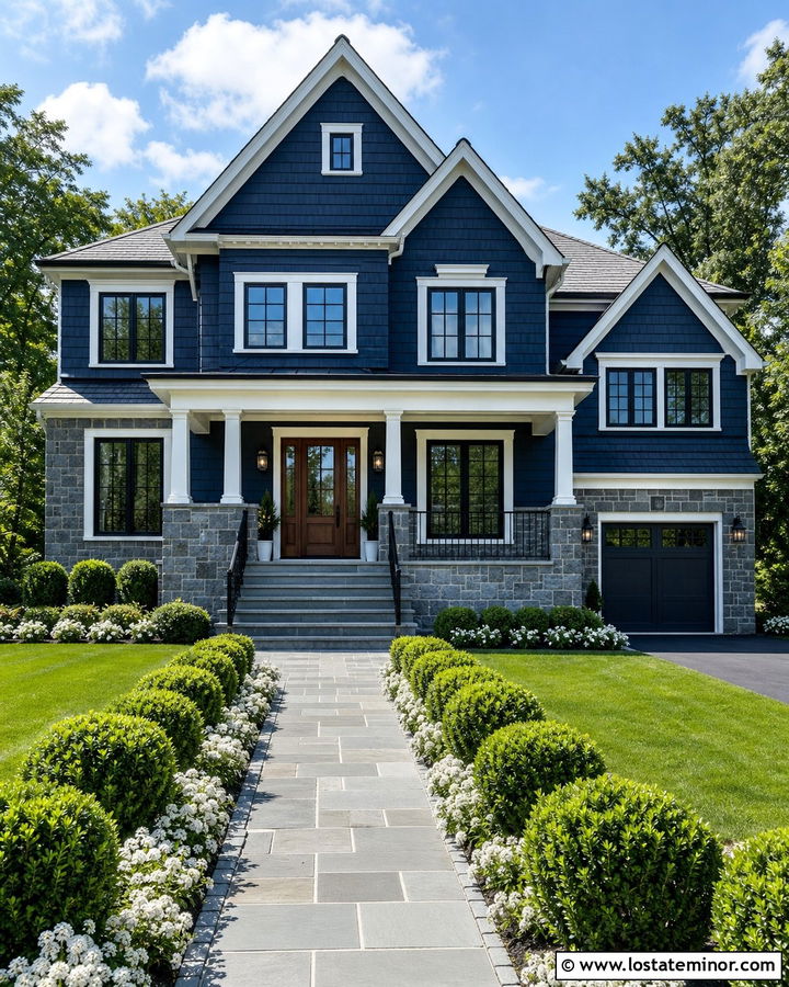 Navy Blue House With Bluestone Wainscoting - 30 Navy Blue House Design With Wainscoting Ideas