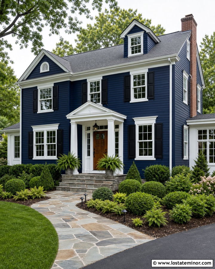 Navy Blue House With Bluestone Walkway - 30 Navy Blue House Design With Walkway Ideas