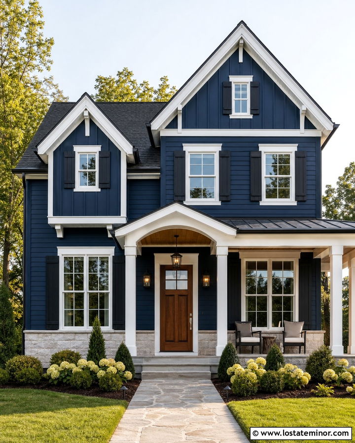 Navy Blue House With Board And Batten Dormers - 30 Navy Blue House Design With Dormers Ideas