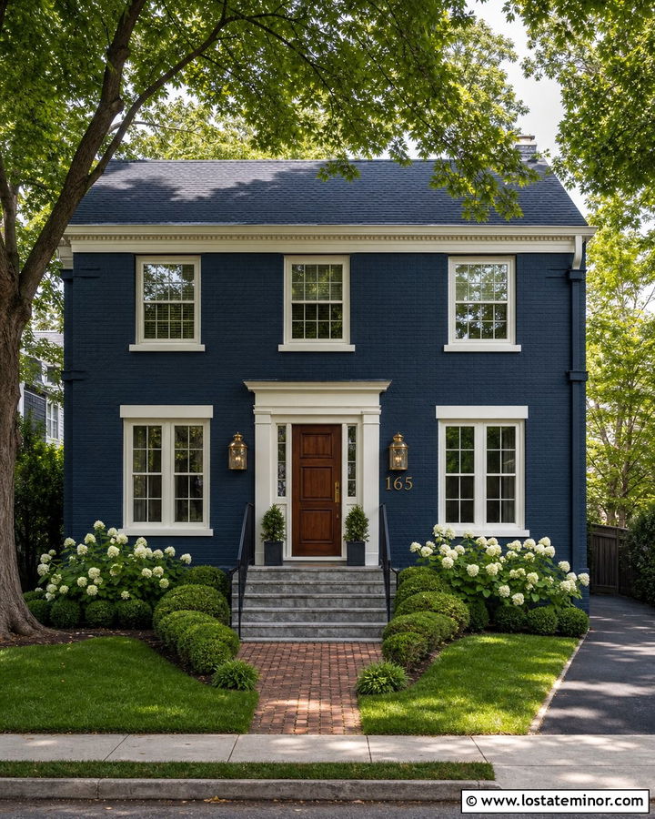Navy Blue House With Brass House Numbers - 30 Navy Blue House Design With House Numbers Ideas