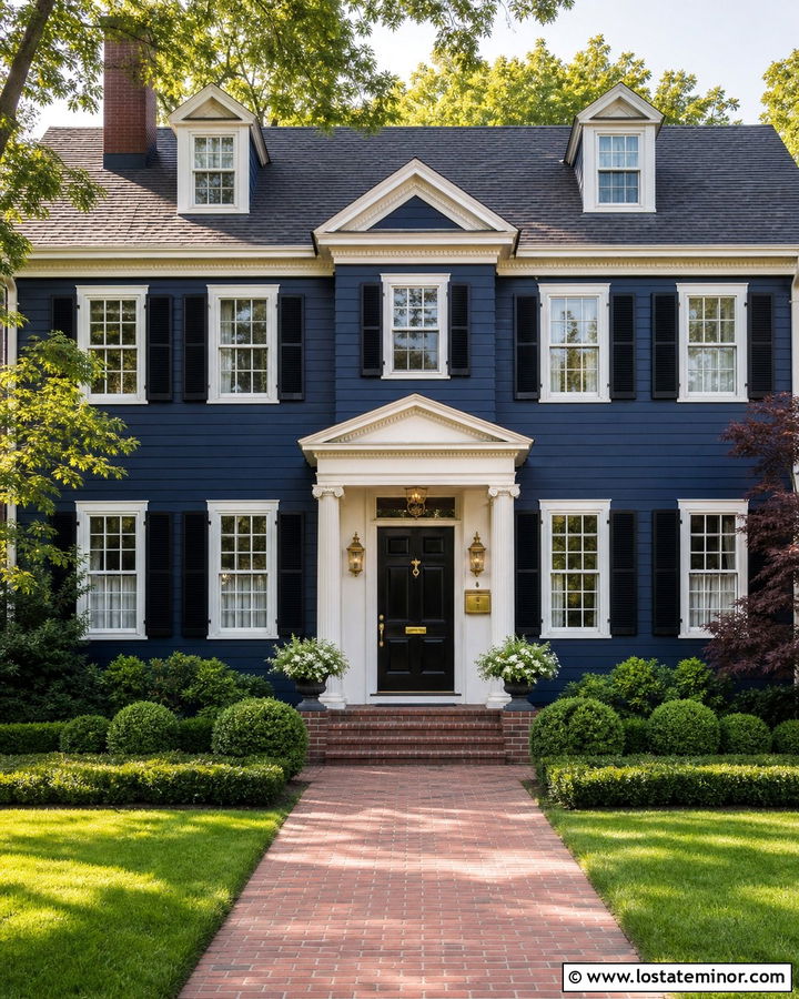 Navy Blue House With Brass Wall Mailbox - 30 Navy Blue House Design With Mailbox Ideas