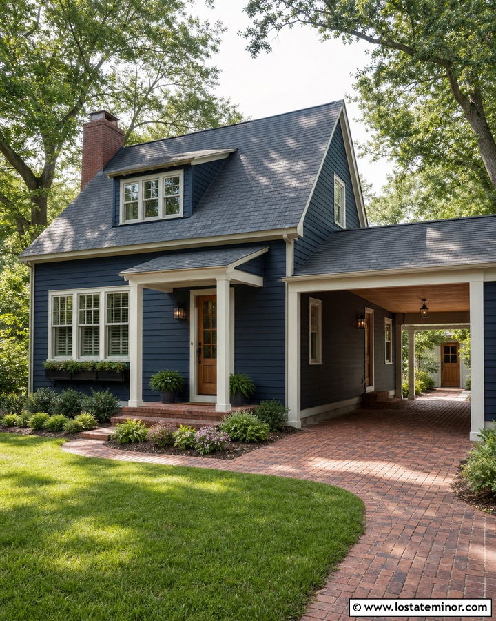 Navy Blue House With Breezeway Carport - 30 Navy Blue House Design With Carport Ideas