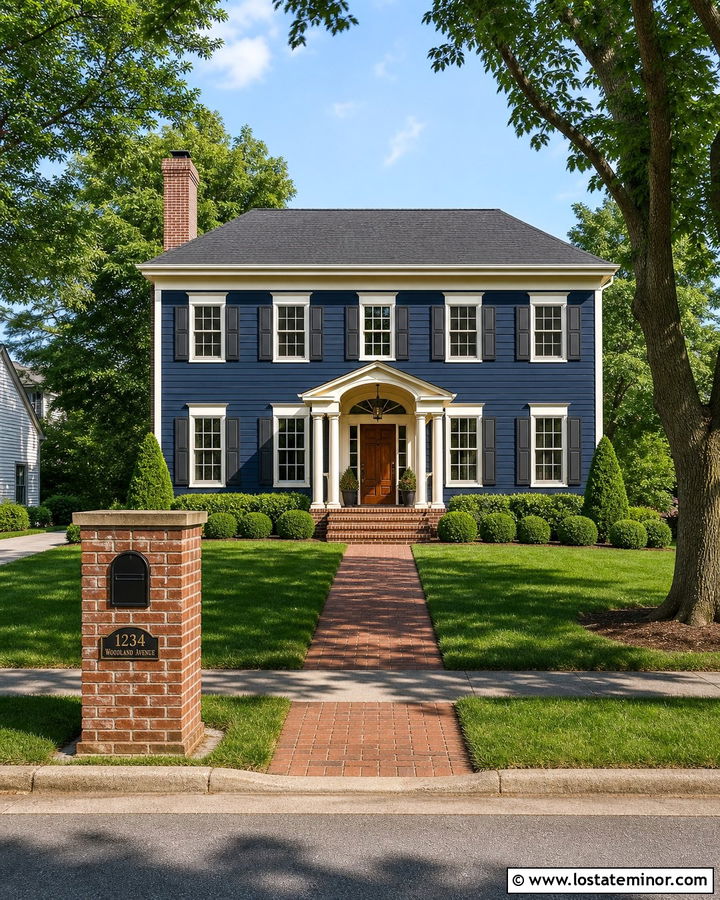 Navy Blue House With Brick Mailbox - 30 Navy Blue House Design With Mailbox Ideas