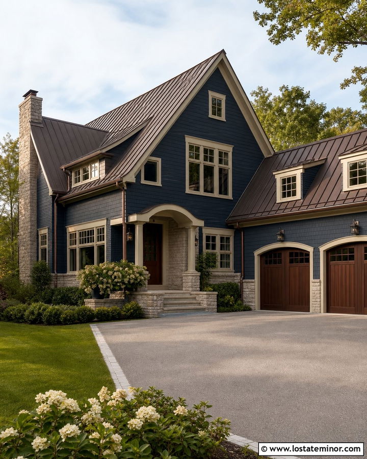Navy Blue House With Bronze Metal Roof - 30 Navy Blue House Design With Roof Ideas