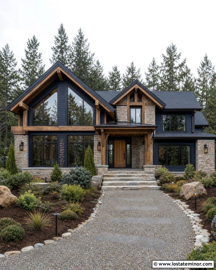Navy Blue House With Bronze Picture Windows - 30 Navy Blue House Design With Window Frames Ideas