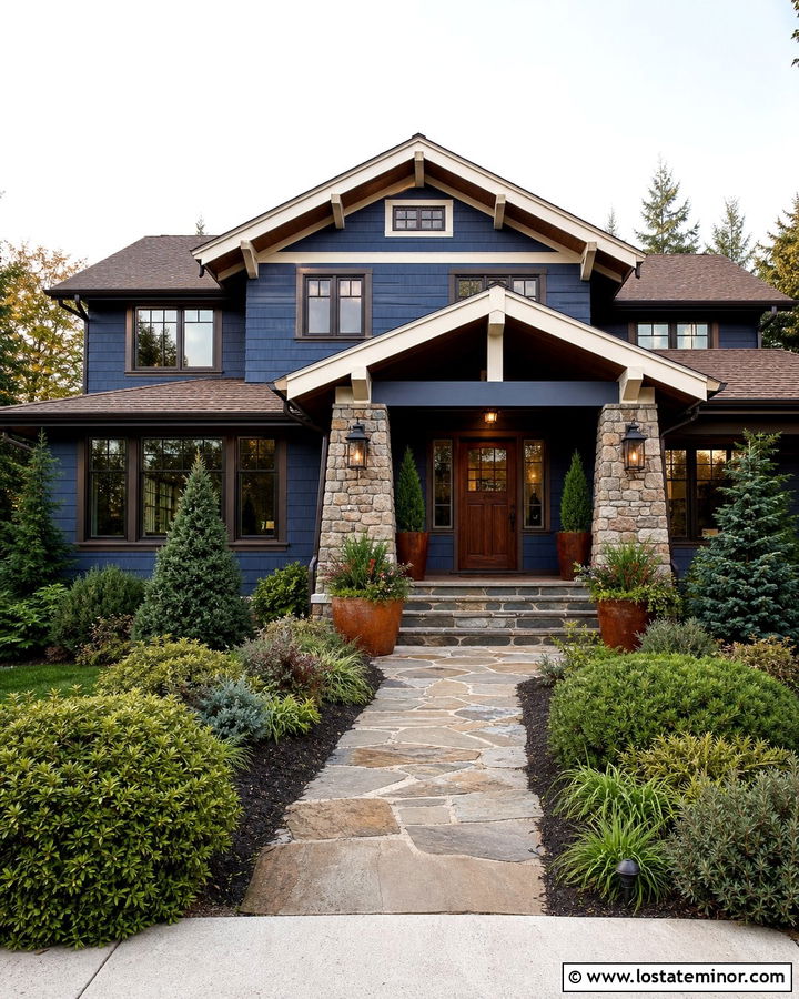 Navy Blue House With Bronze Window Frames - 30 Navy Blue House Design With Window Frames Ideas