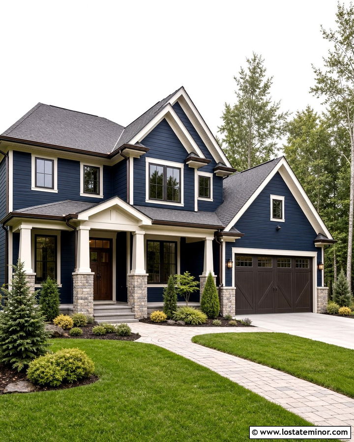 Navy Blue House With Bronze Windows And Gray Roof - 30 Navy Blue House Design With Window Frames Ideas