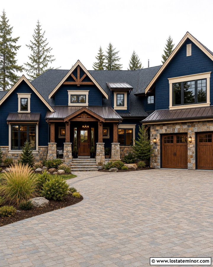 Navy Blue House With Brown Stone Wainscoting - 30 Navy Blue House Design With Wainscoting Ideas