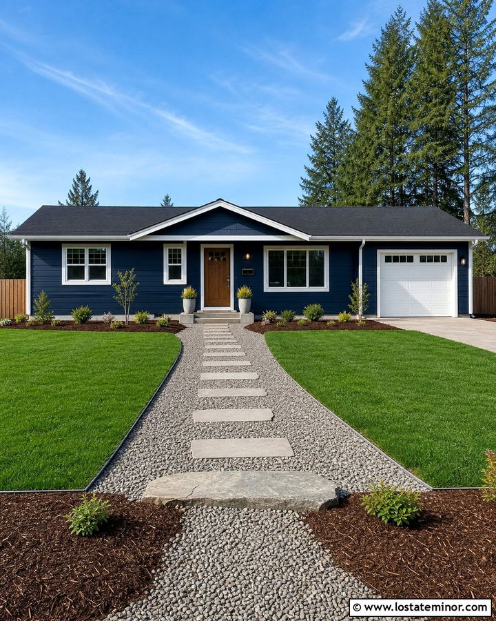 Navy Blue House With Budget Friendly Landscaping - 30 Navy Blue House Design With Landscaping Ideas