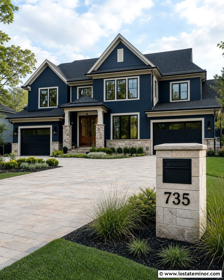 Navy Blue House With Built In Mailbox Column - 30 Navy Blue House Design With Mailbox Ideas