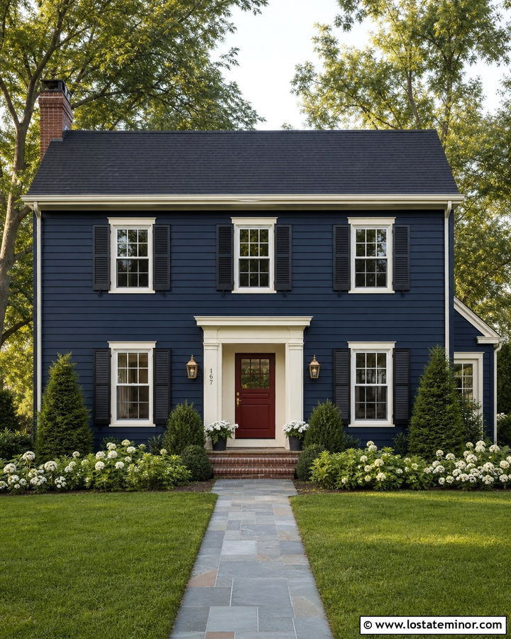 Navy Blue House With Burgundy Dutch Door - 30 Navy Blue House Design With Dutch Door Ideas