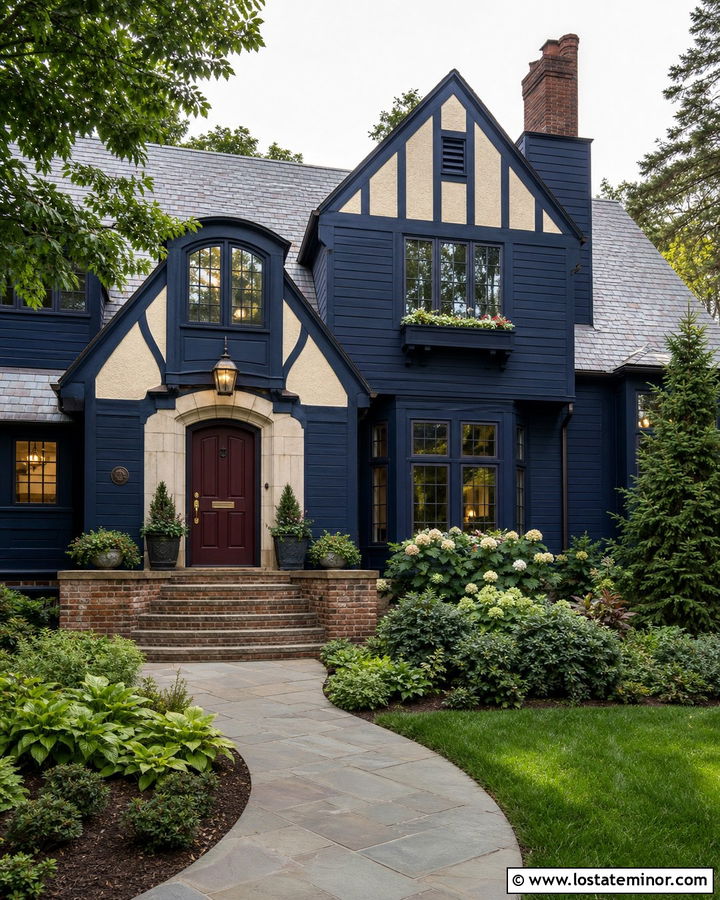Navy Blue House With Burgundy Front Door - 30 Navy Blue House Design With Front Door Ideas
