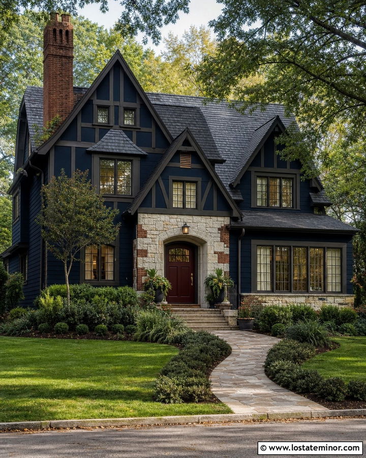 Navy Blue House With Burgundy Front Door - 30 Navy Blue House Design With Entry Door Ideas
