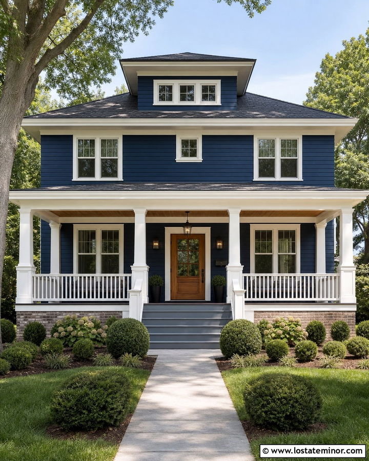 Navy Blue House With Cedar Beadboard Porch Ceiling - 30 Navy Blue House Design With Porch Ceiling Ideas