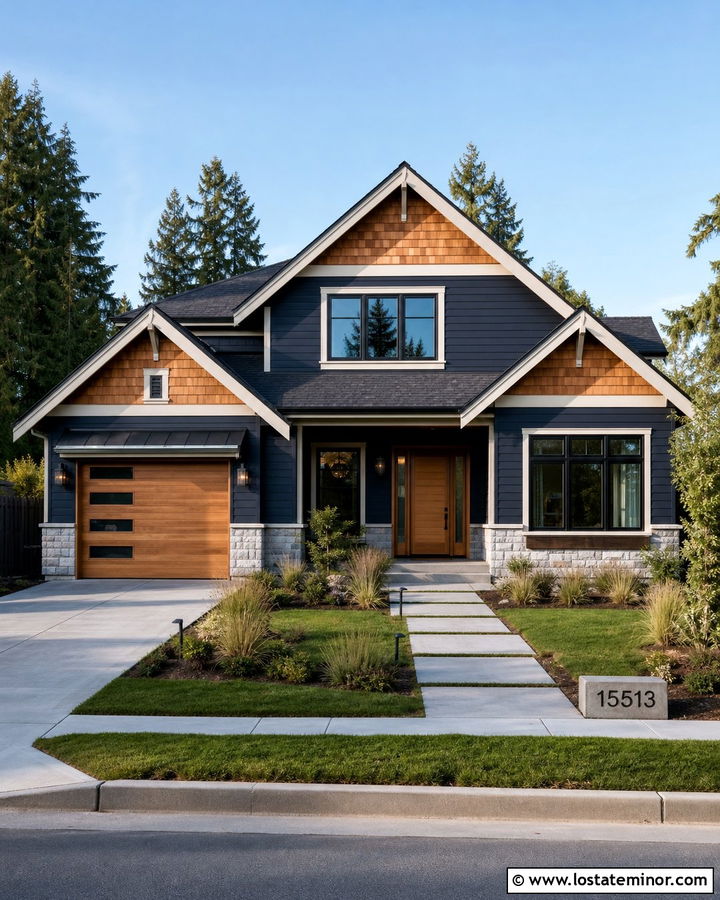 Navy Blue House With Cedar Shake And Black Windows - 30 Navy Blue House Design With Cedar Shake Ideas