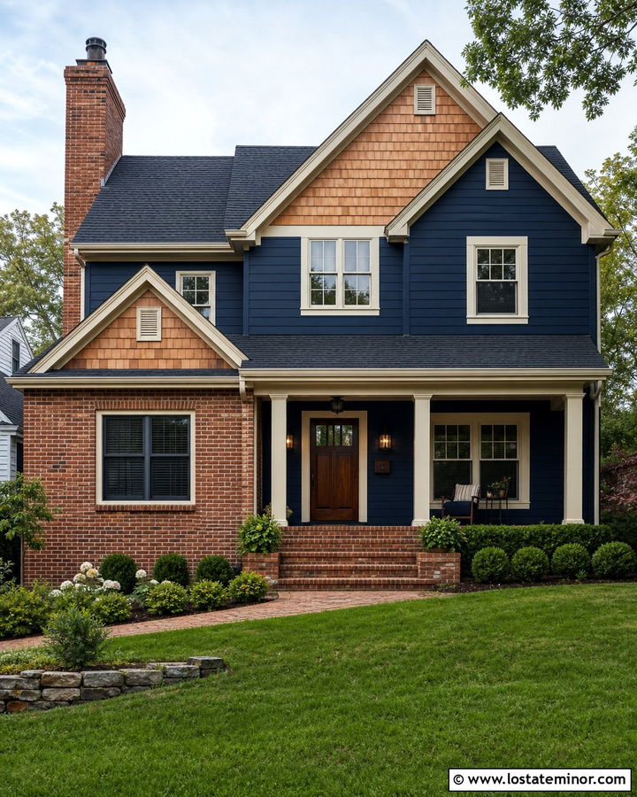 Navy Blue House With Cedar Shake And Brick - 30 Navy Blue House Design With Cedar Shake Ideas