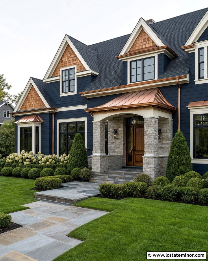 Navy Blue House With Cedar Shake And Copper - 30 Navy Blue House Design With Cedar Shake Ideas