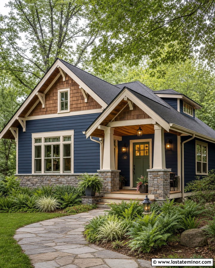 Navy Blue House With Cedar Shake And Green Door - 30 Navy Blue House Design With Cedar Shake Ideas