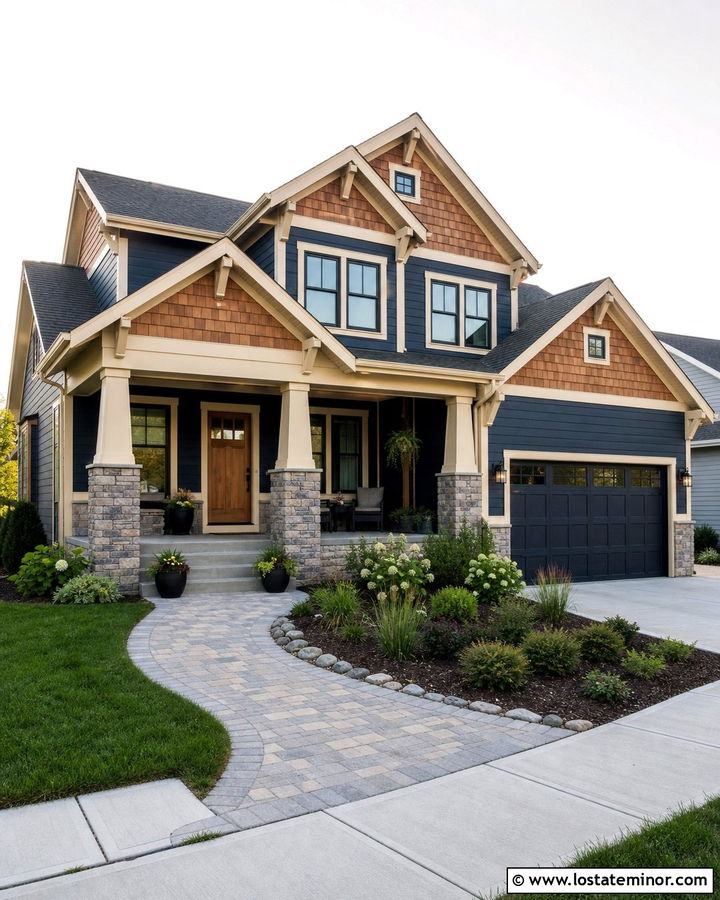 Navy Blue House With Cedar Shake And Stone - 30 Navy Blue House Design With Cedar Shake Ideas