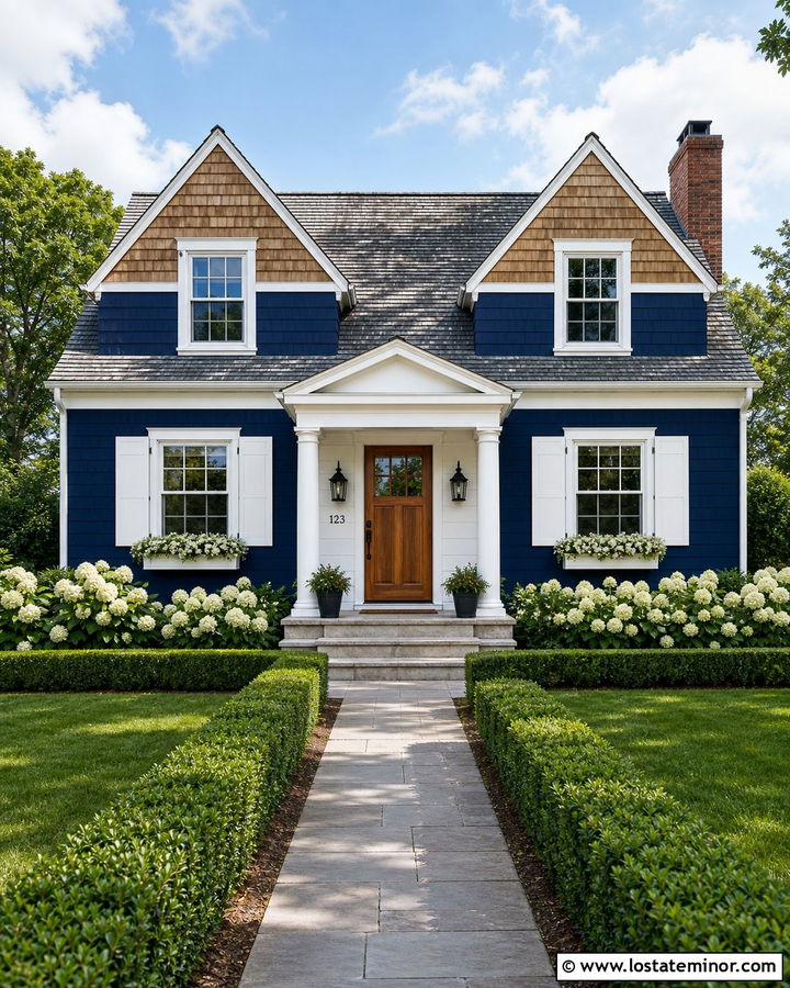 Navy Blue House With Cedar Shake And White Shutters - 30 Navy Blue House Design With Cedar Shake Ideas